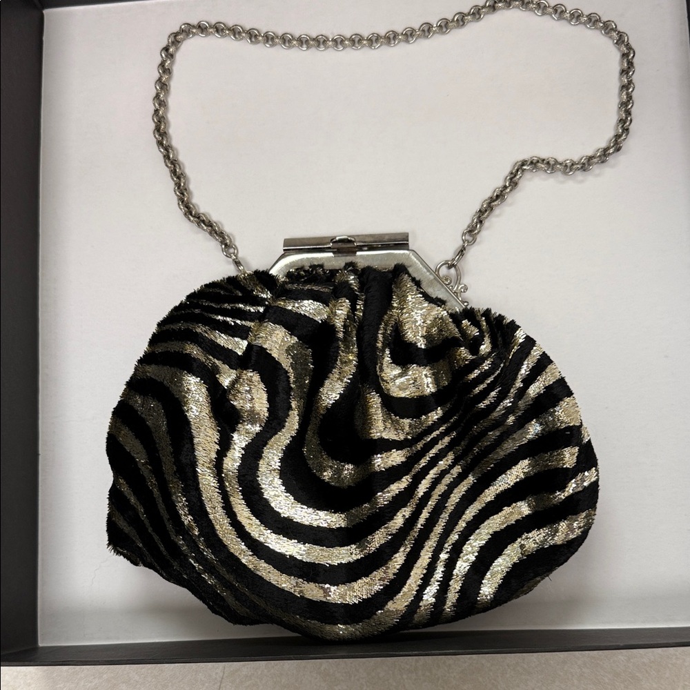 Moo Roo Mary Norton Black and Silver Zebra Clutch